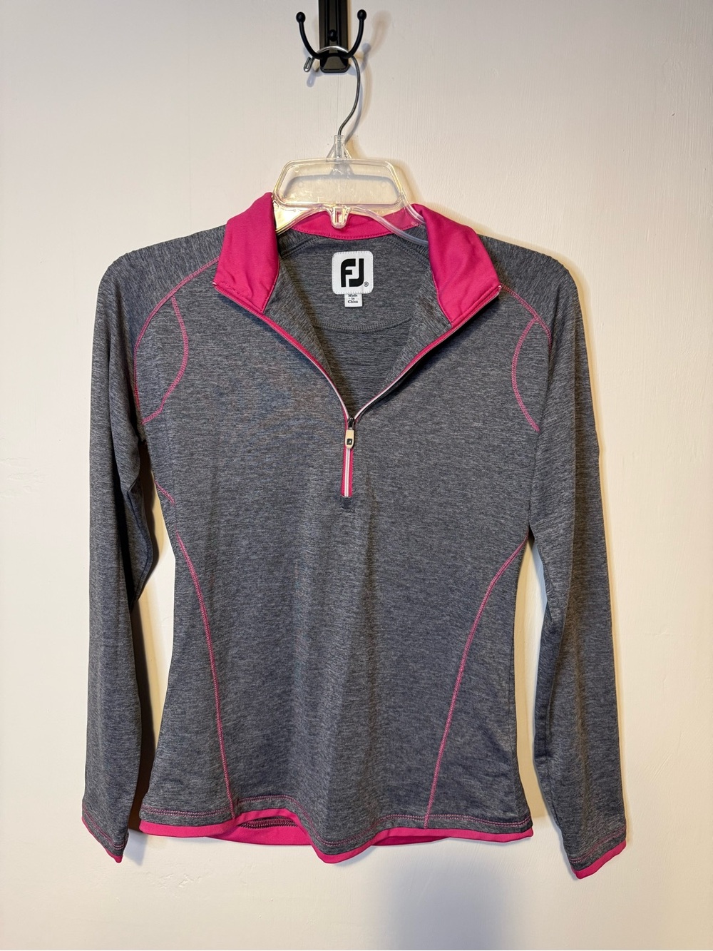 FootJoy Golf Womens 1/4 Zip Long Sleeve Pullover Heather Gray Pink Size XS